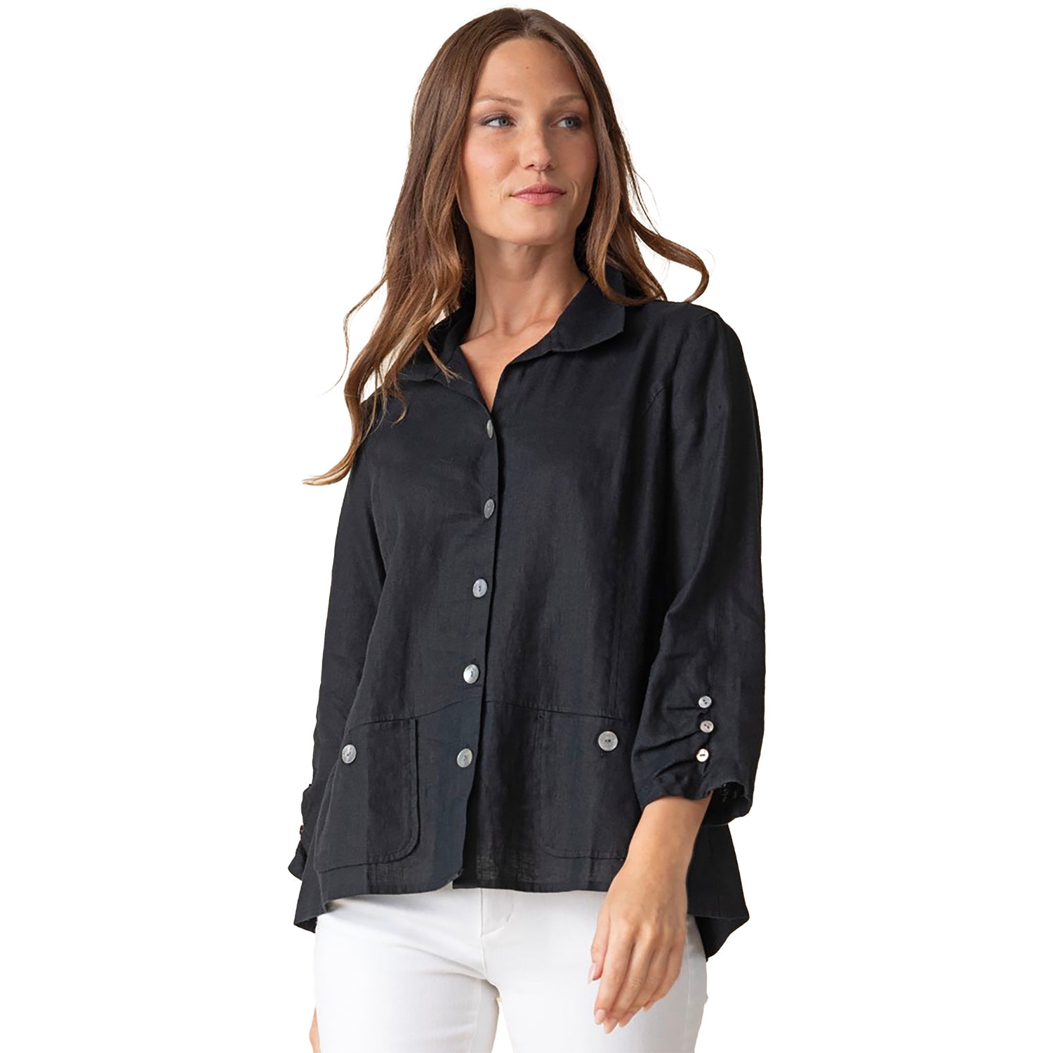 Womens Habitat Habitat Linen Solid Favorite Shirt Women's Long Sleeve Top Black Black