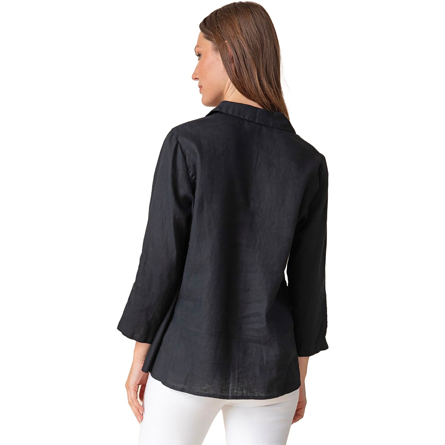 Womens Habitat Habitat Linen Solid Favorite Shirt Women's Long Sleeve Top Black Black