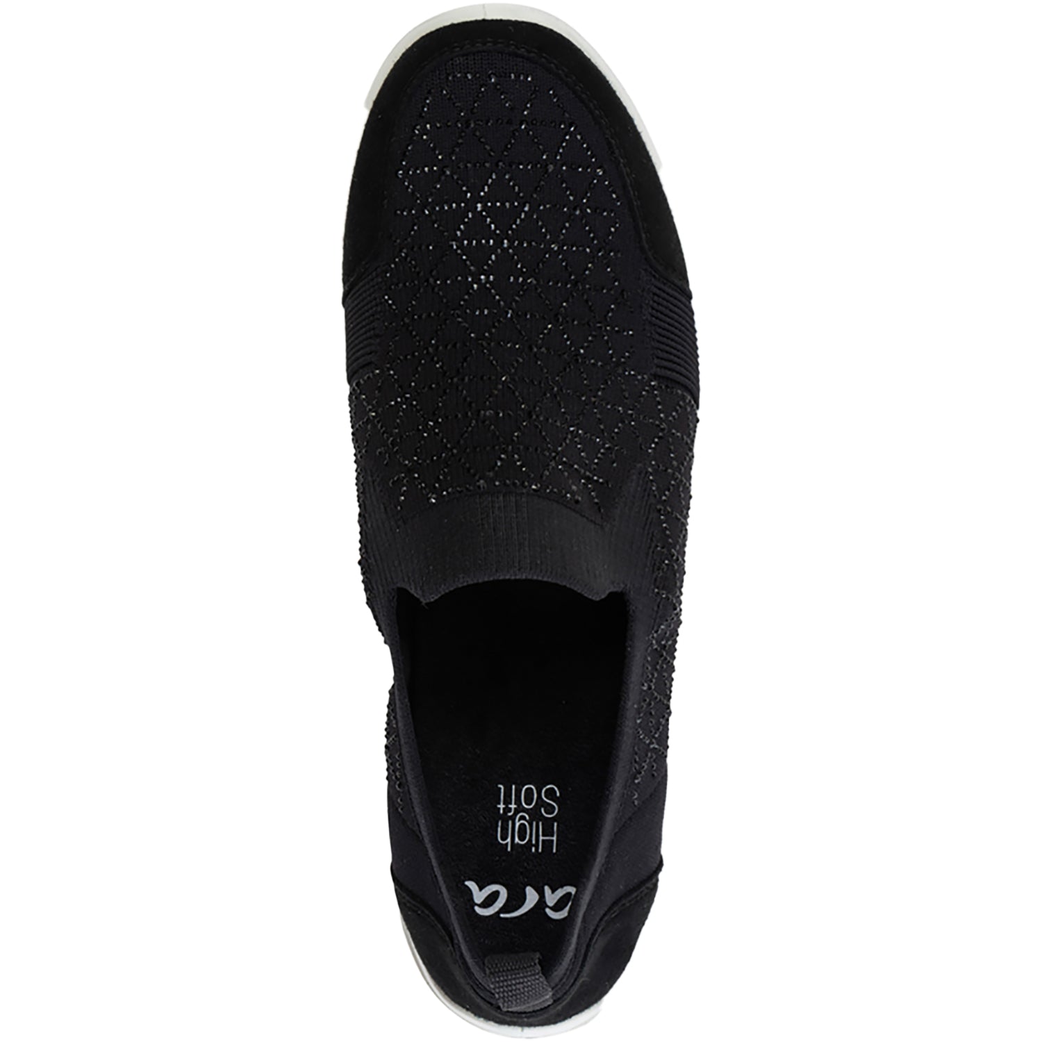 Womens Ara shoes Ara Lisbon Wovenstretch With Sparkle Women's Athletic Athleisure Shoes Slip Ons Black/White Black/White