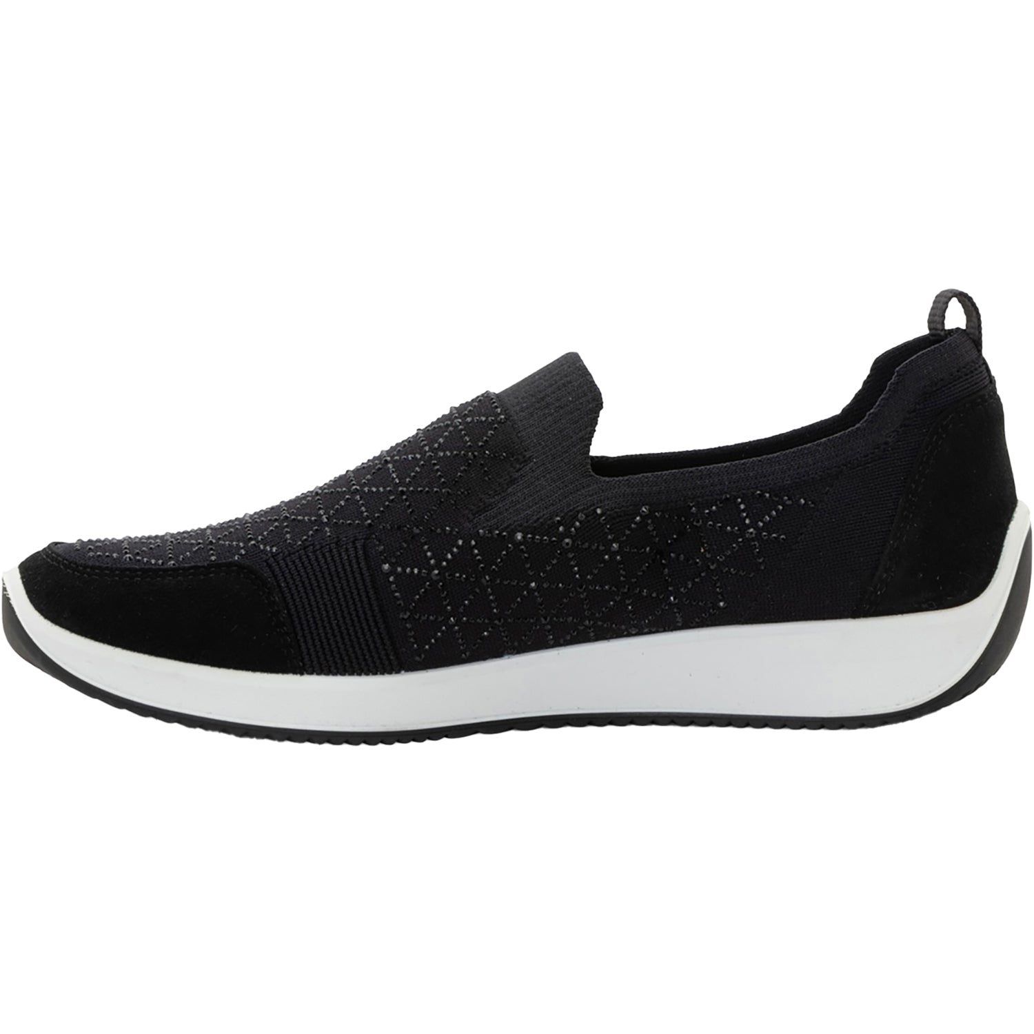 Womens Ara shoes Ara Lisbon Wovenstretch With Sparkle Women's Athletic Athleisure Shoes Slip Ons Black/White Black/White