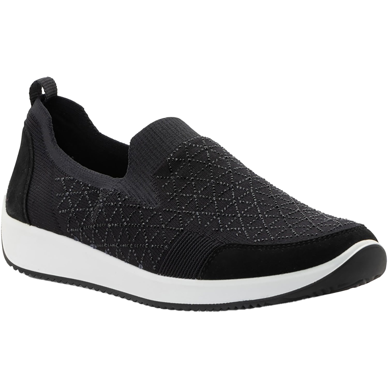 Womens Ara shoes Ara Lisbon Wovenstretch With Sparkle Women's Athletic Athleisure Shoes Slip Ons Black/White Black/White