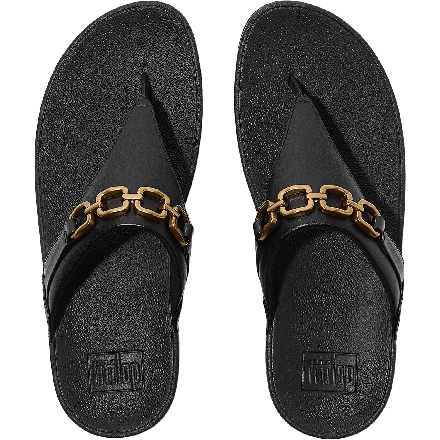 Womens Fit flop FitFlop Lulu Square-Chain Toe-Post Sandal Women's Thong Sandals Black Black