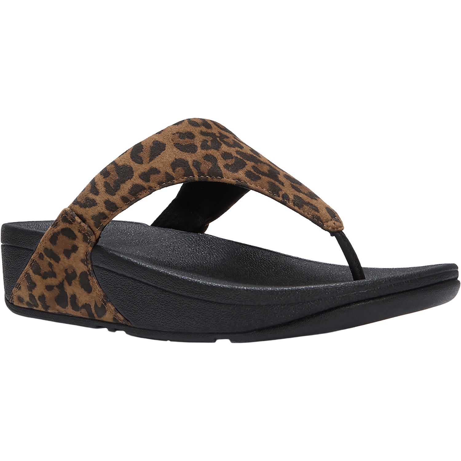 Womens Fit flop Fit Flop Lulu Leopard Suede Toe Post Women's Sandal Tan/Black Leopard Toe Post Tan/Black