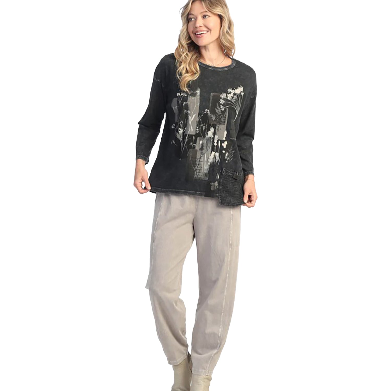 Womens Jess & jane Jess & Jane Mineral Wash Pocket Tunic Tunic Women's Tops Long Sleeve Black Black