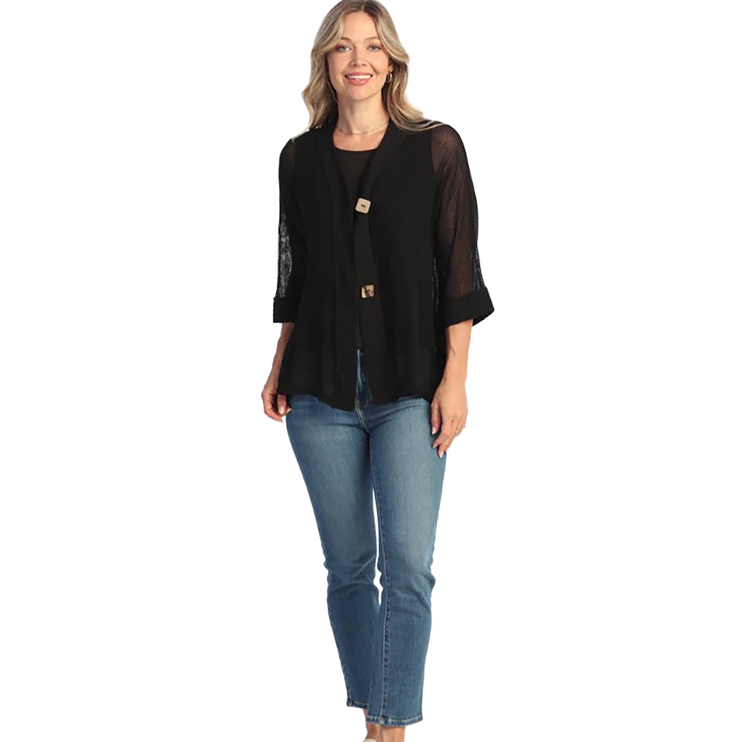 Womens Jess & jane Jess & Jane Mineral Wash Mesh Cardigan Women's Outerwear Tops Jet Black Jet Black
