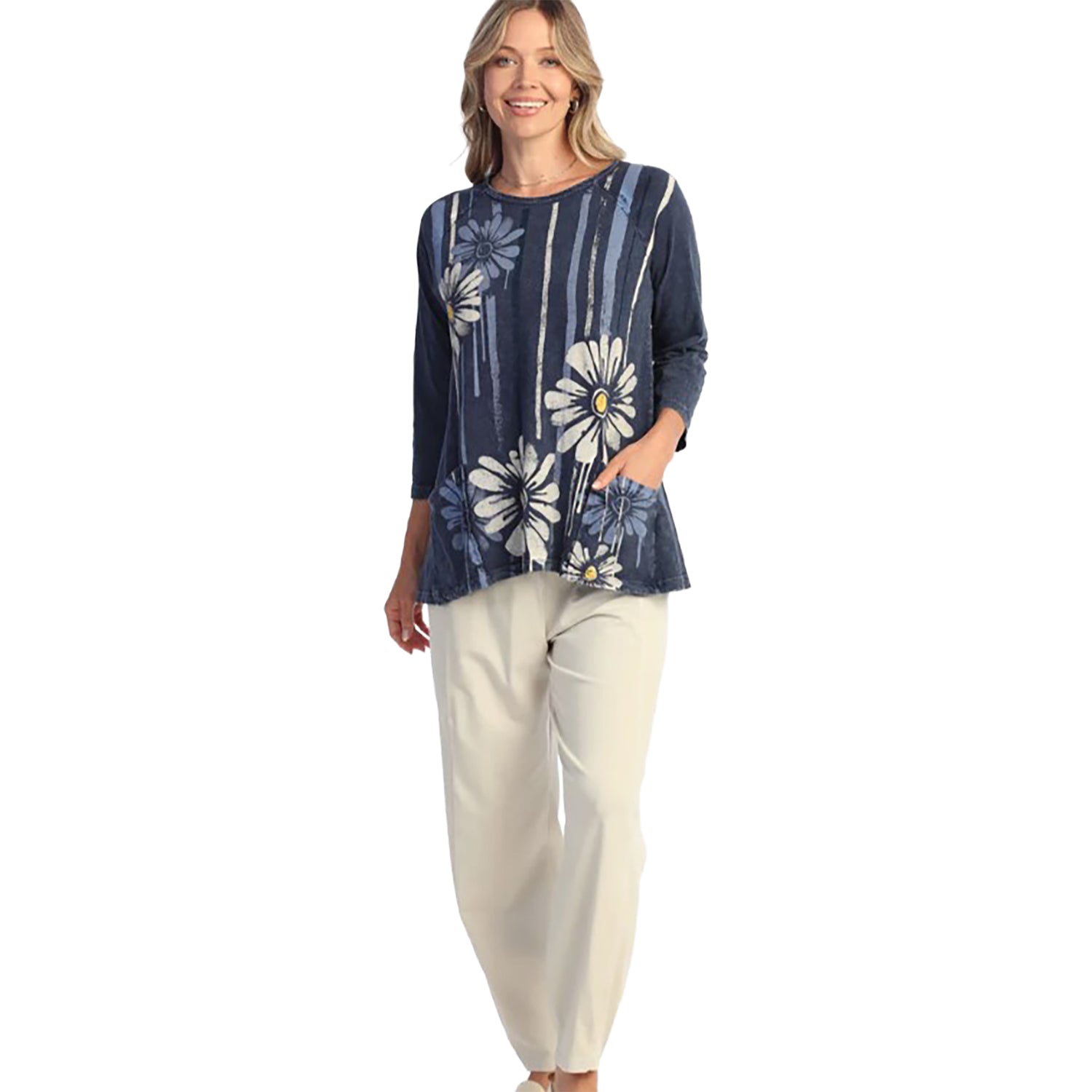 Womens Jess & jane Jess & Jane Mineral Wash Long Sleeve Patch Pocket Tunic Women's Long Sleeve Top Groovy Groovy