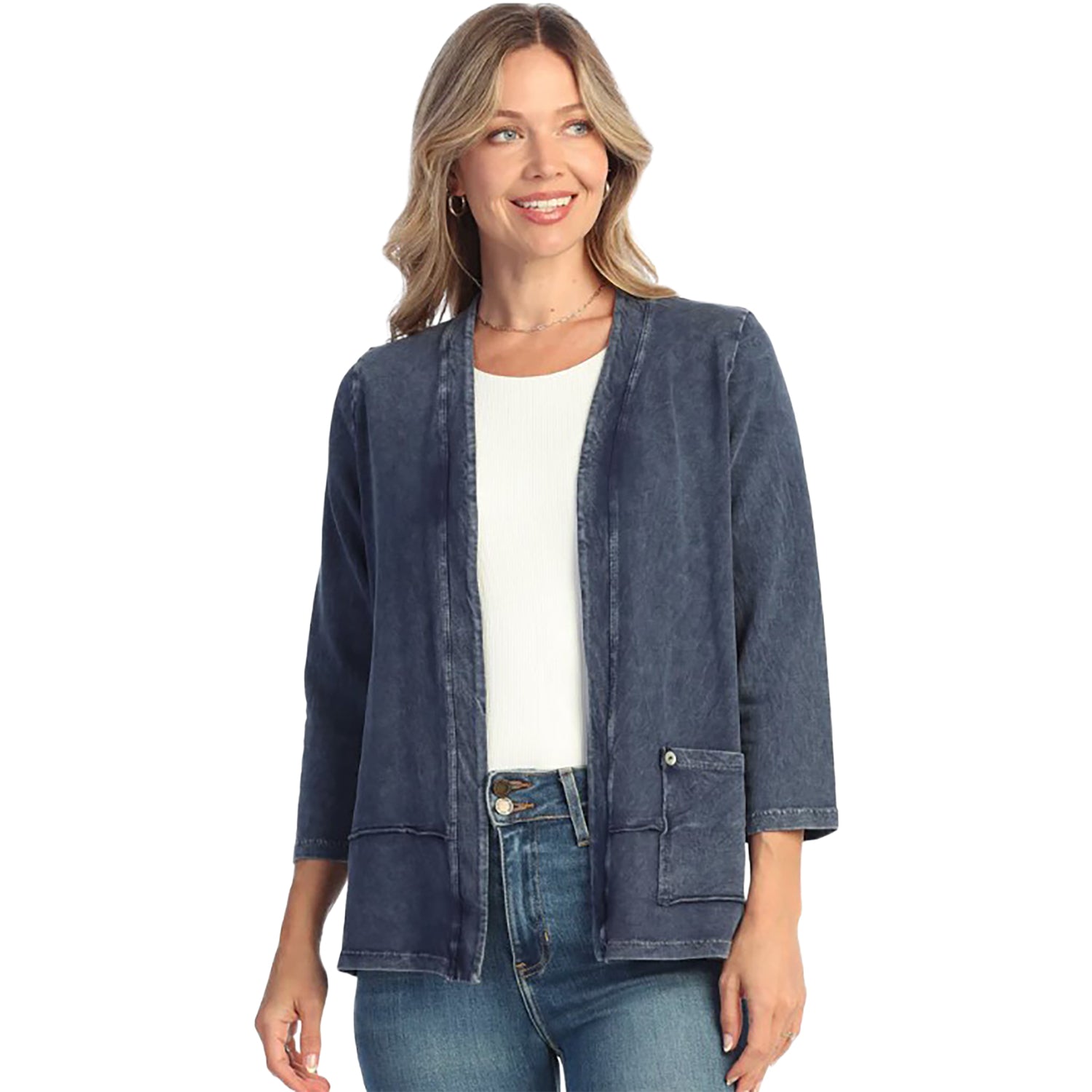 Womens Jess & jane Jess & Jane Mineral Wash Layered Hem with Pocket Cardigan Women's Outerwear Denim Denim