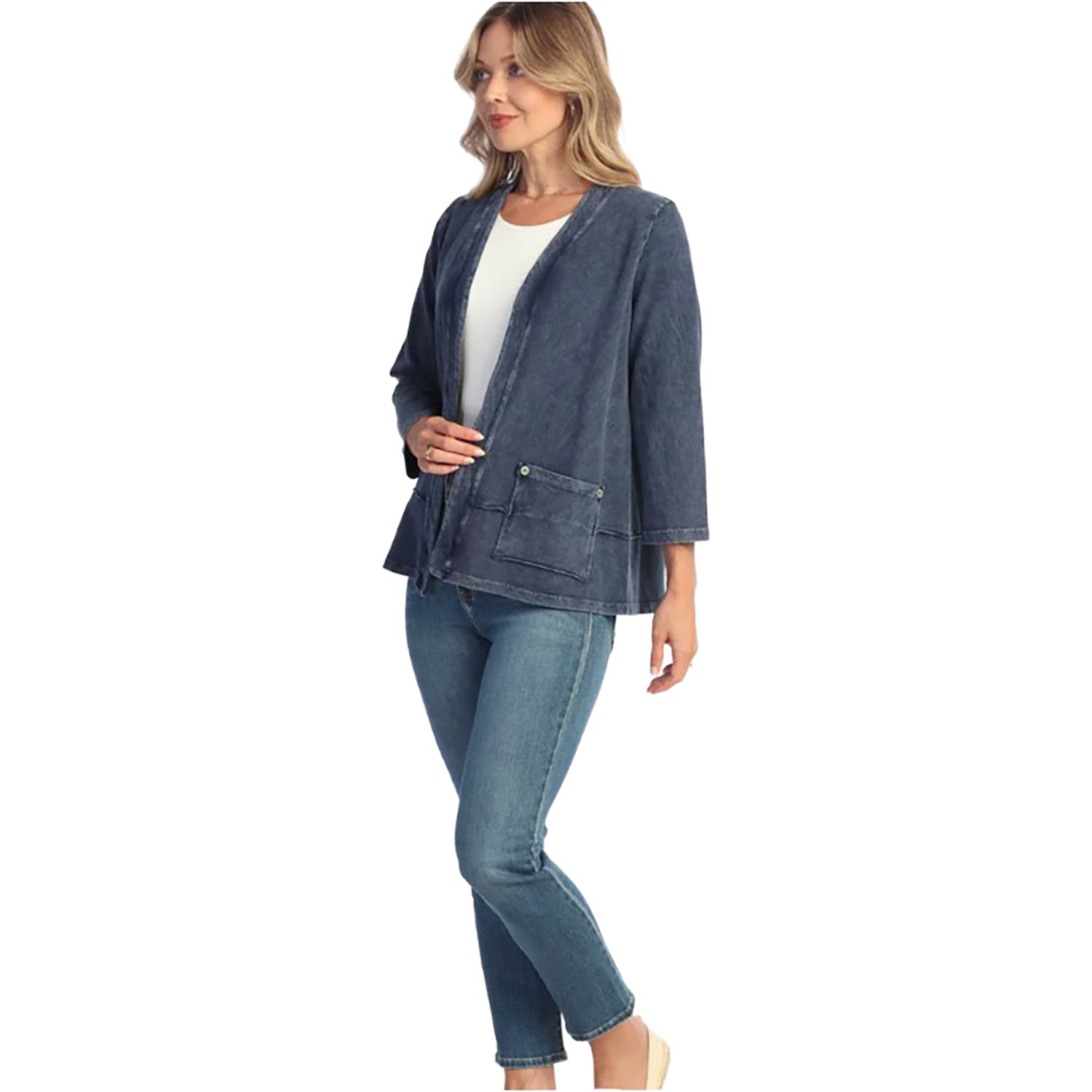 Womens Jess & jane Jess & Jane Mineral Wash Layered Hem with Pocket Cardigan Women's Outerwear Denim Denim
