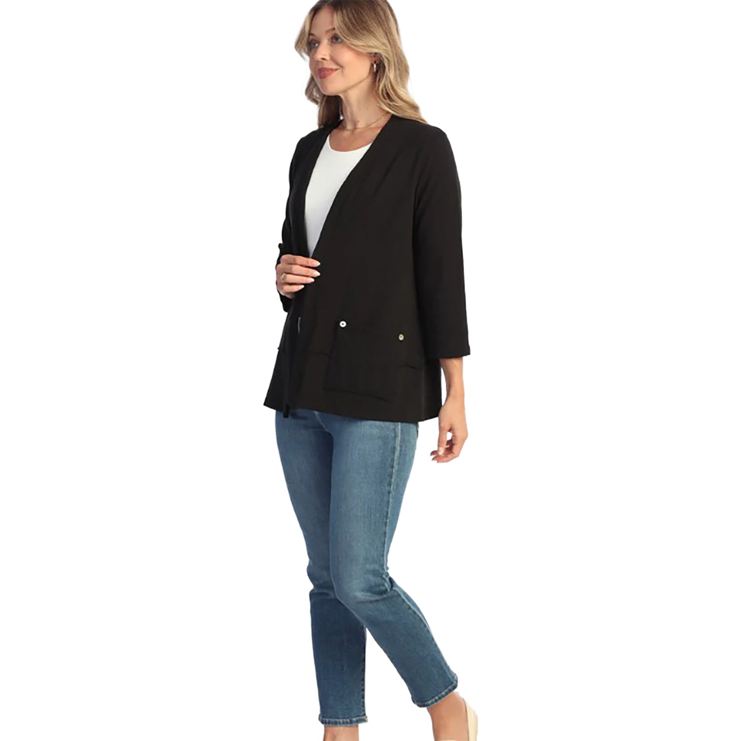 Womens Jess & jane Mineral Wash Layered Hem with Pocket Cardigan Women's Outerwear Jet Black Jet Black