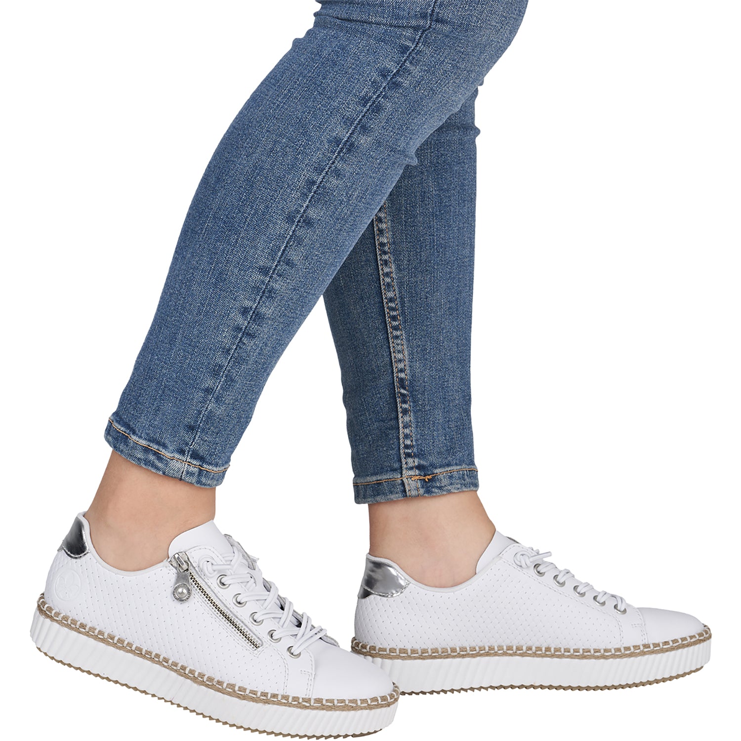 Womens Rieker Rieker M2940-81 Women's Sporty Lace Up Shoes Sportweiss/Argento/Weiss Sportweiss/Argento/Weiss