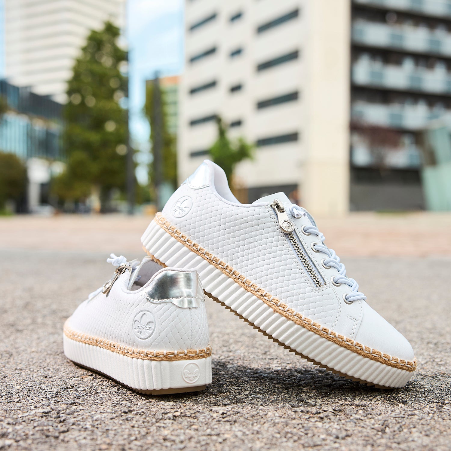 Womens Rieker Rieker M2940-81 Women's Sporty Lace Up Shoes Sportweiss/Argento/Weiss Sportweiss/Argento/Weiss