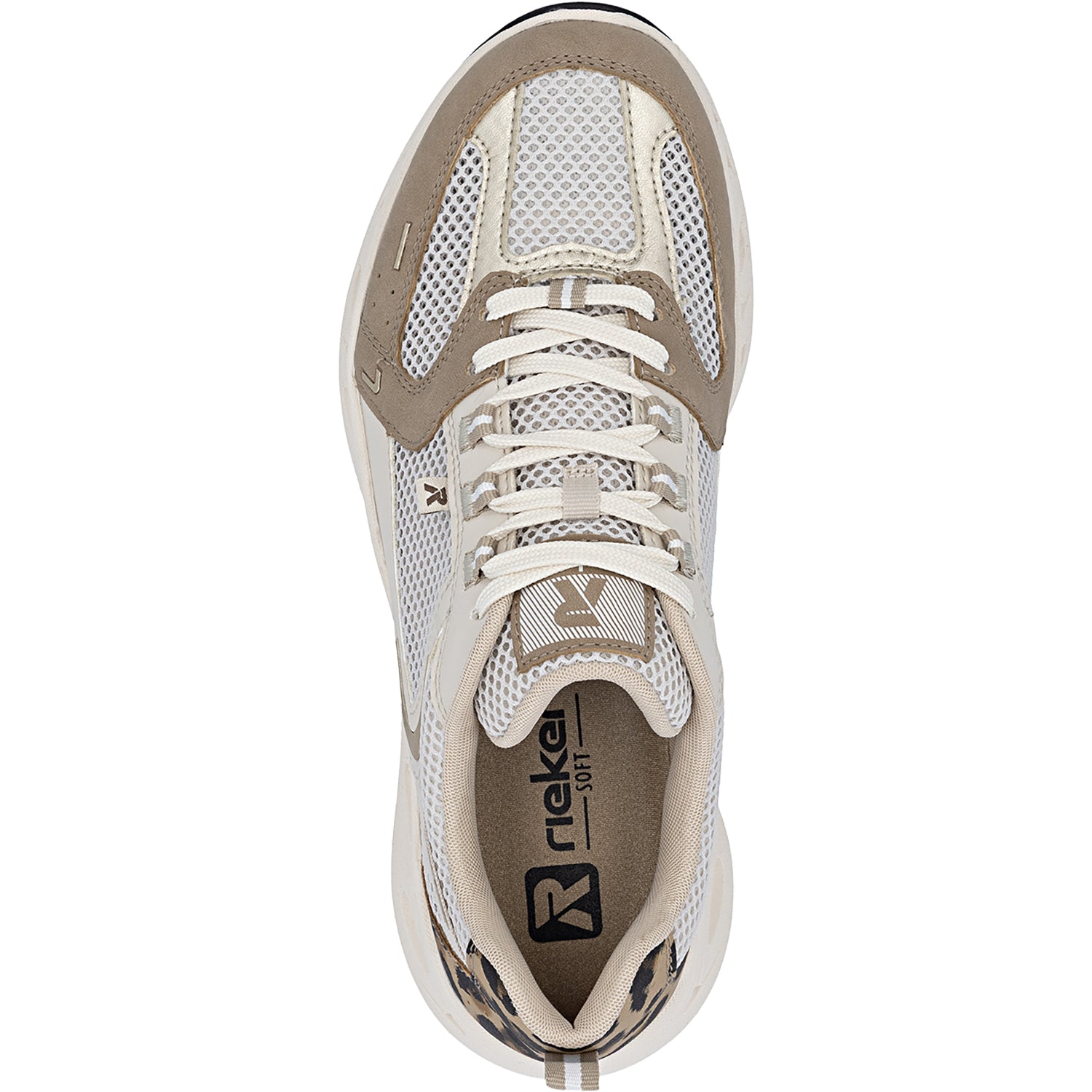 Womens Rieker Rieker M6501-60 Edith 01 Women's Hands-Free Sneakers Shell/Pale Gold/Marble/Perle Shell/Pale Gold/Marble/Perle