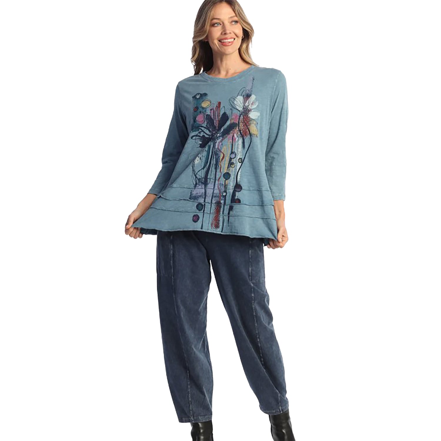 Womens Jess & jane Jess & Jane Mineral Wash Long Sleeve Tunic Women's Long-Sleeve Top Lillian Riva Multi Floral Lillian Riva Multi Floral