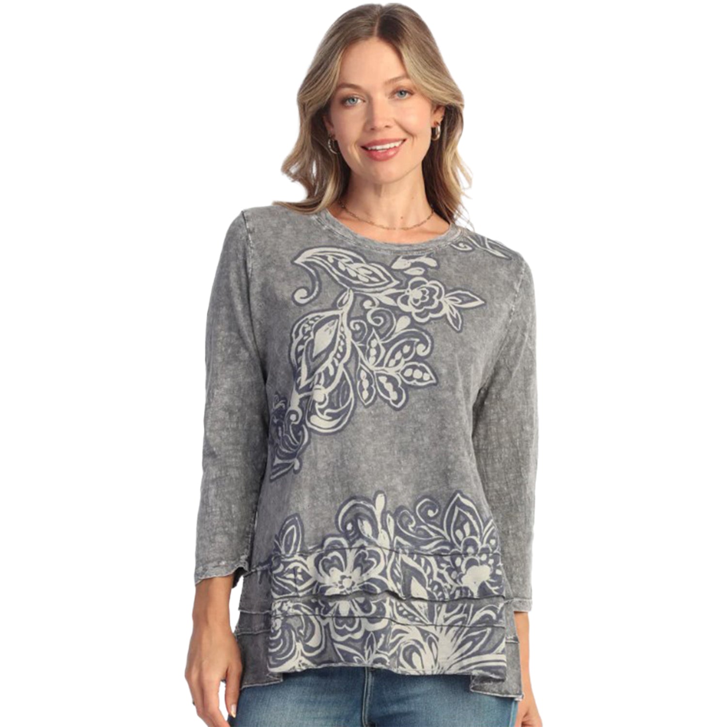 Womens Jess & jane Jess & Jane Mineral Wash Long-Sleeve Layered Tunic Top Women's Long-Sleeve Top Botany Botany