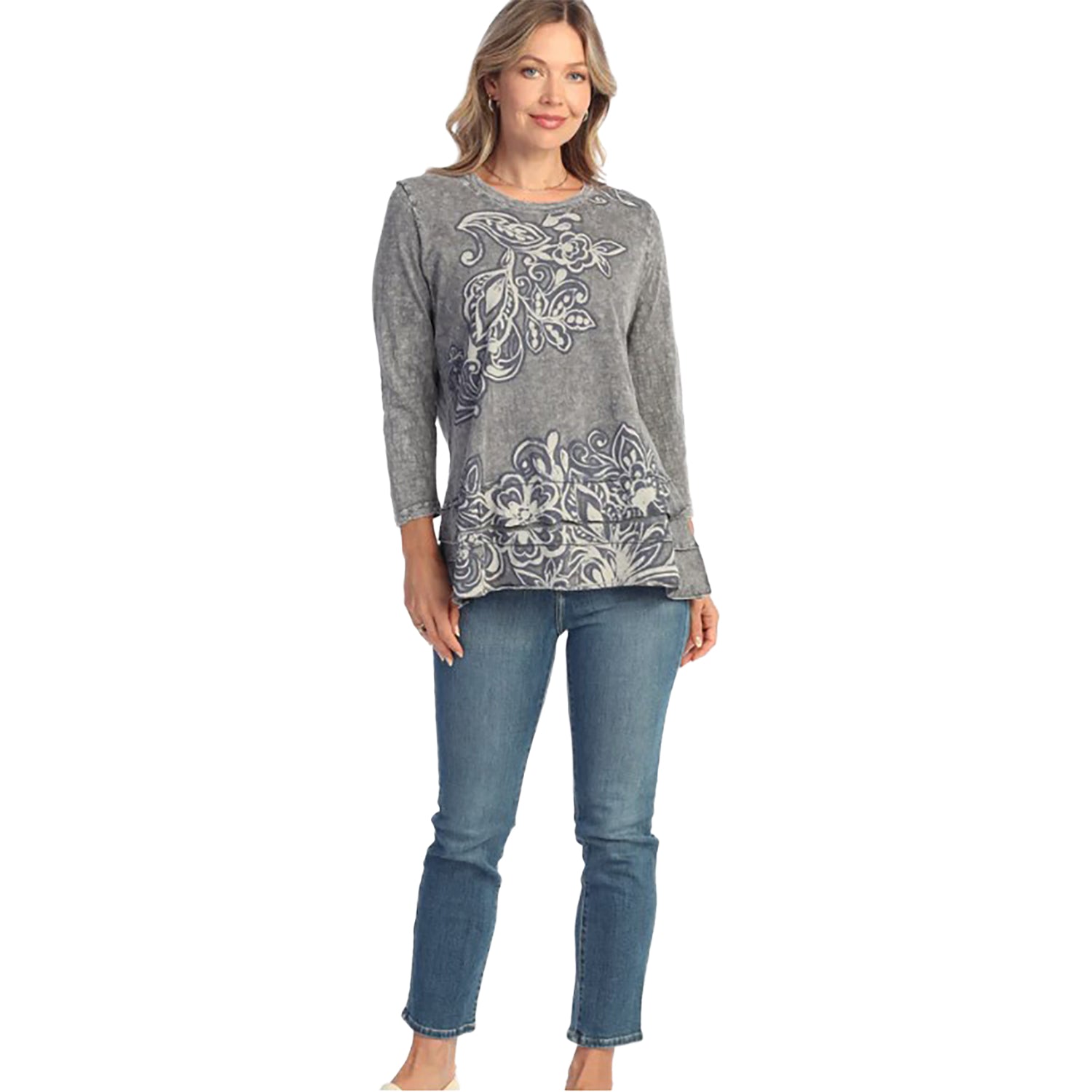 Womens Jess & jane Jess & Jane Mineral Wash Long-Sleeve Layered Tunic Top Women's Long-Sleeve Top Botany Botany