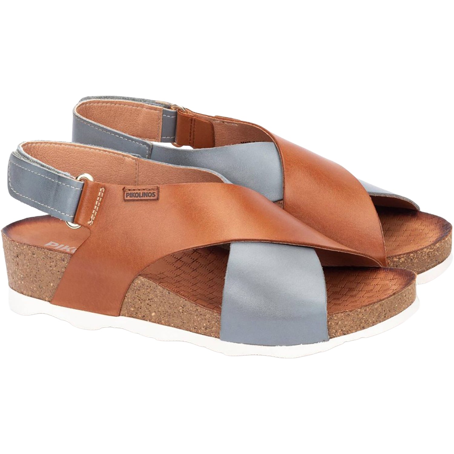 Womens Pikolinos Pikolinos Mahon Cross Strap Women's Sandals Denim/Brandy Leather Denim/Brandy Leather