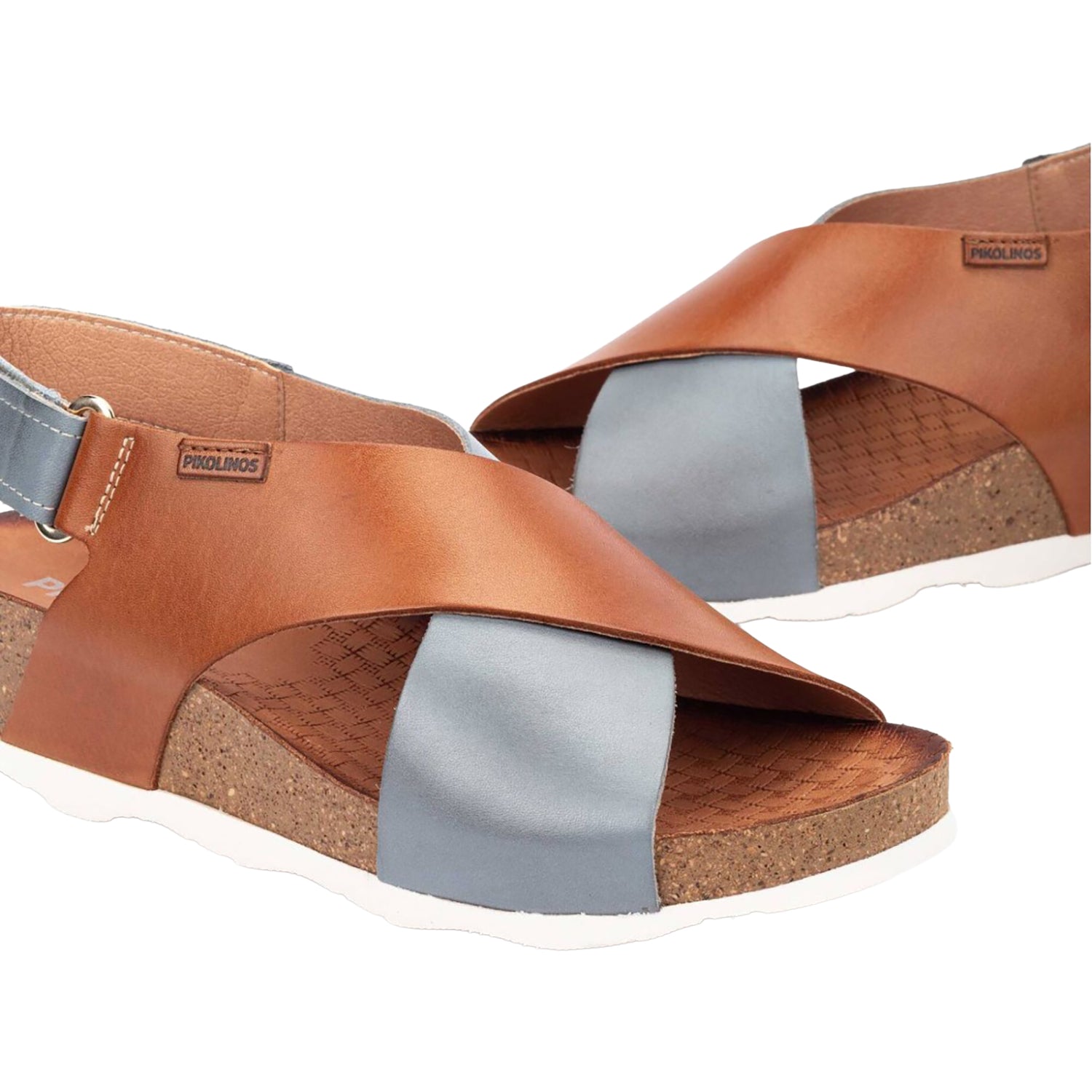 Womens Pikolinos Pikolinos Mahon Cross Strap Women's Sandals Denim/Brandy Leather Denim/Brandy Leather