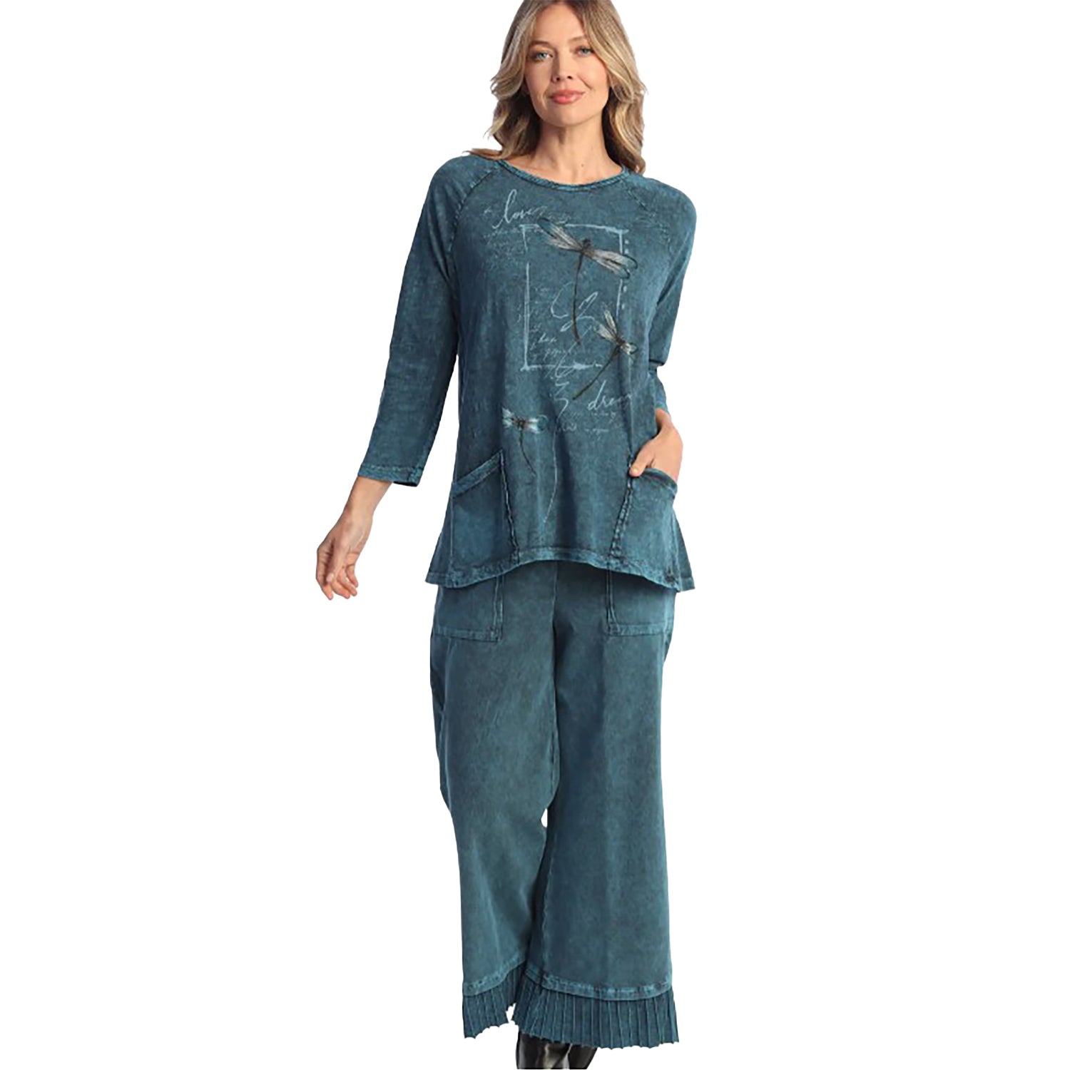Womens Jess & jane Women's Jess & Jane Mineral Wash Long-Sleeve Pocket Tunic Flutter Sapphire Flutter Sapphire