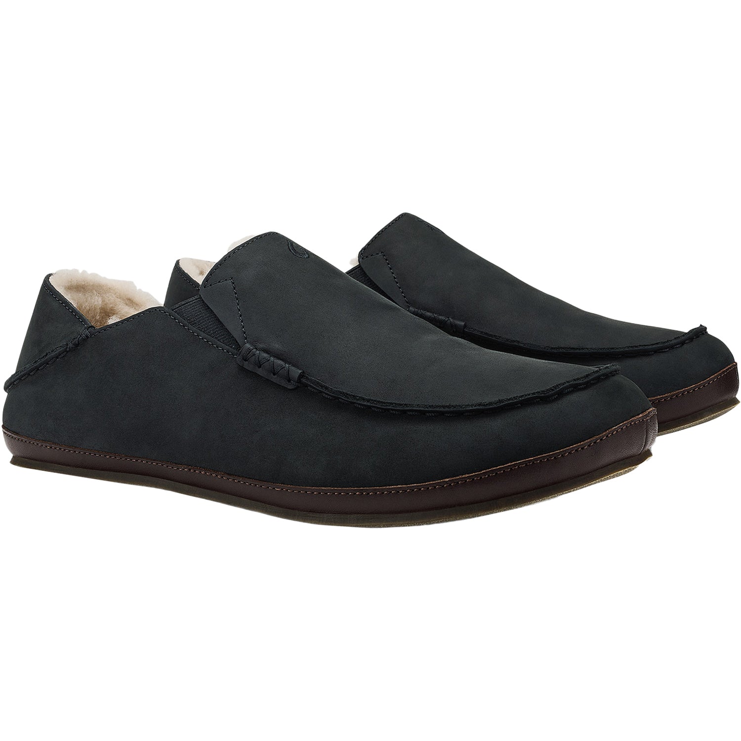 Mens Olukai Olukai Moloa Slipper Men's Closed Back Slippers Black/Dark Java Nubuck Black/Dark Java Nubuck
