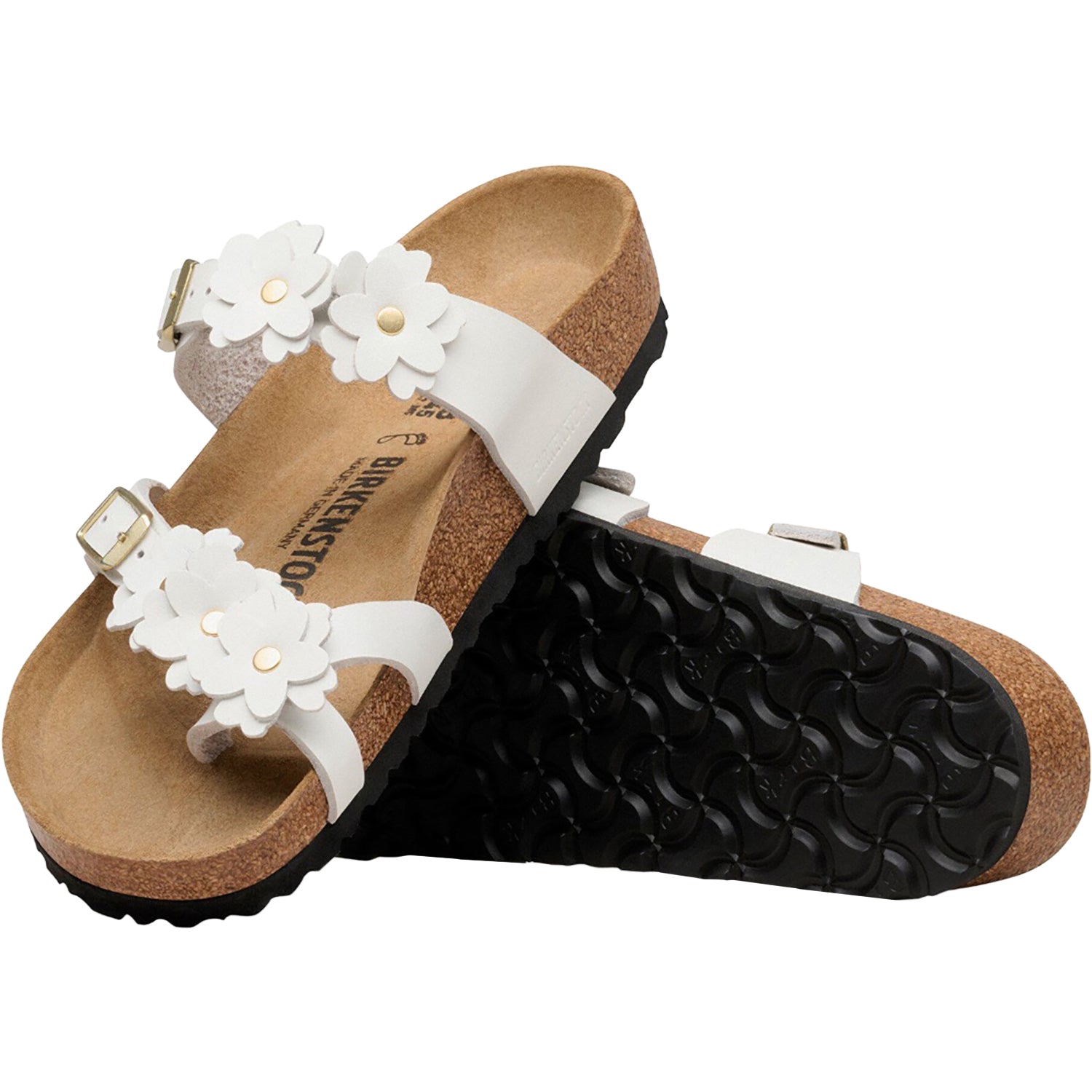 Womens Birkenstock Birkenstock Mayari Flowers Women's Sandals White Leather White Leather