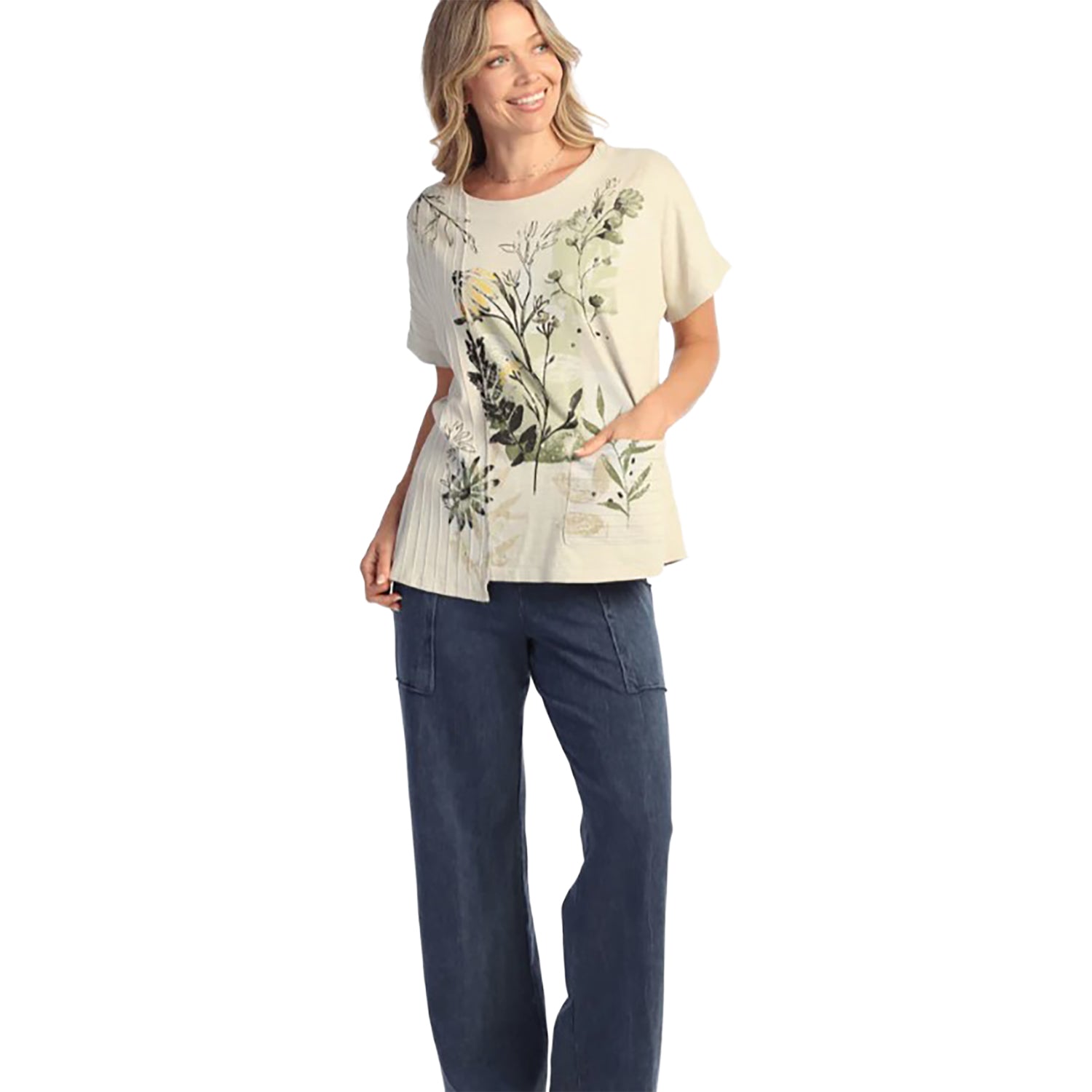Womens Jess & jane Jess & Jane Mineral Wash Short Sleeve Ribbed Top with Pocket Women's Short Sleeve Top Keepsake Keepsake