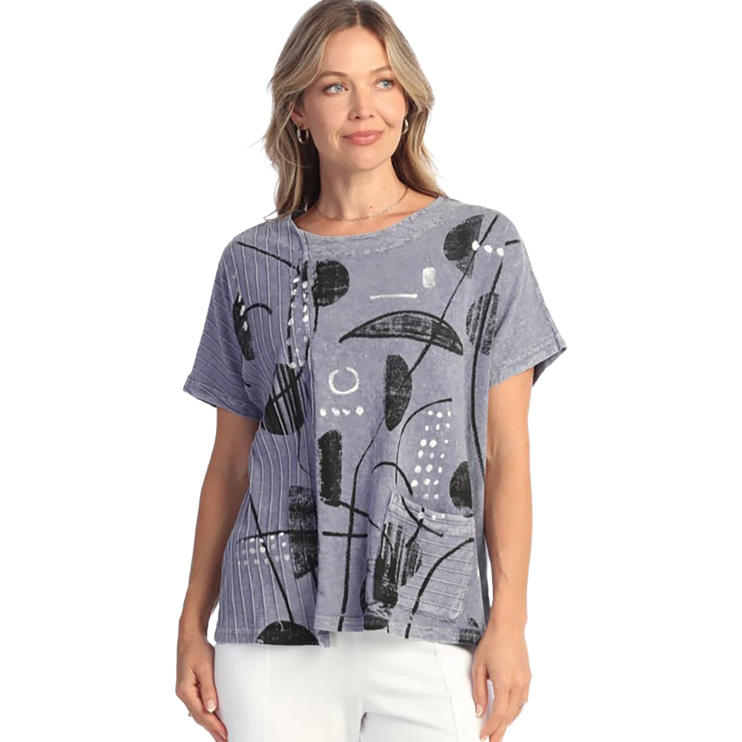Womens Jess & jane Jess & Jane Mineral Wash Short Sleeve Ribbed Top with Pocket Women's Short Sleeve Top Mojave Mojave