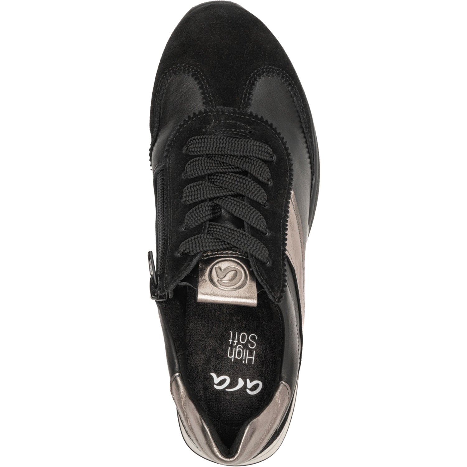 Womens Ara shoes Ara Myrtle Women's Sporty Lace Up Shoes Black/Graphite Metallic Suede/Leather Combi Black/Graphite Metallic Suede/Leather Combi