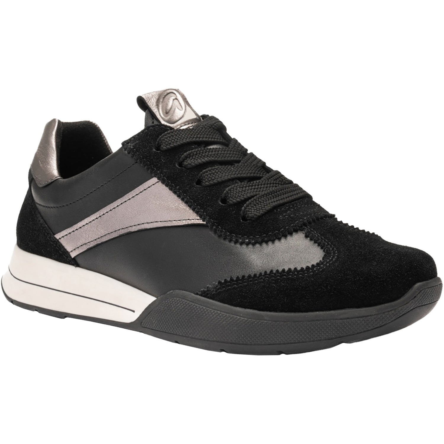 Womens Ara shoes Ara Myrtle Women's Sporty Lace Up Shoes Black/Graphite Metallic Suede/Leather Combi Black/Graphite Metallic Suede/Leather Combi
