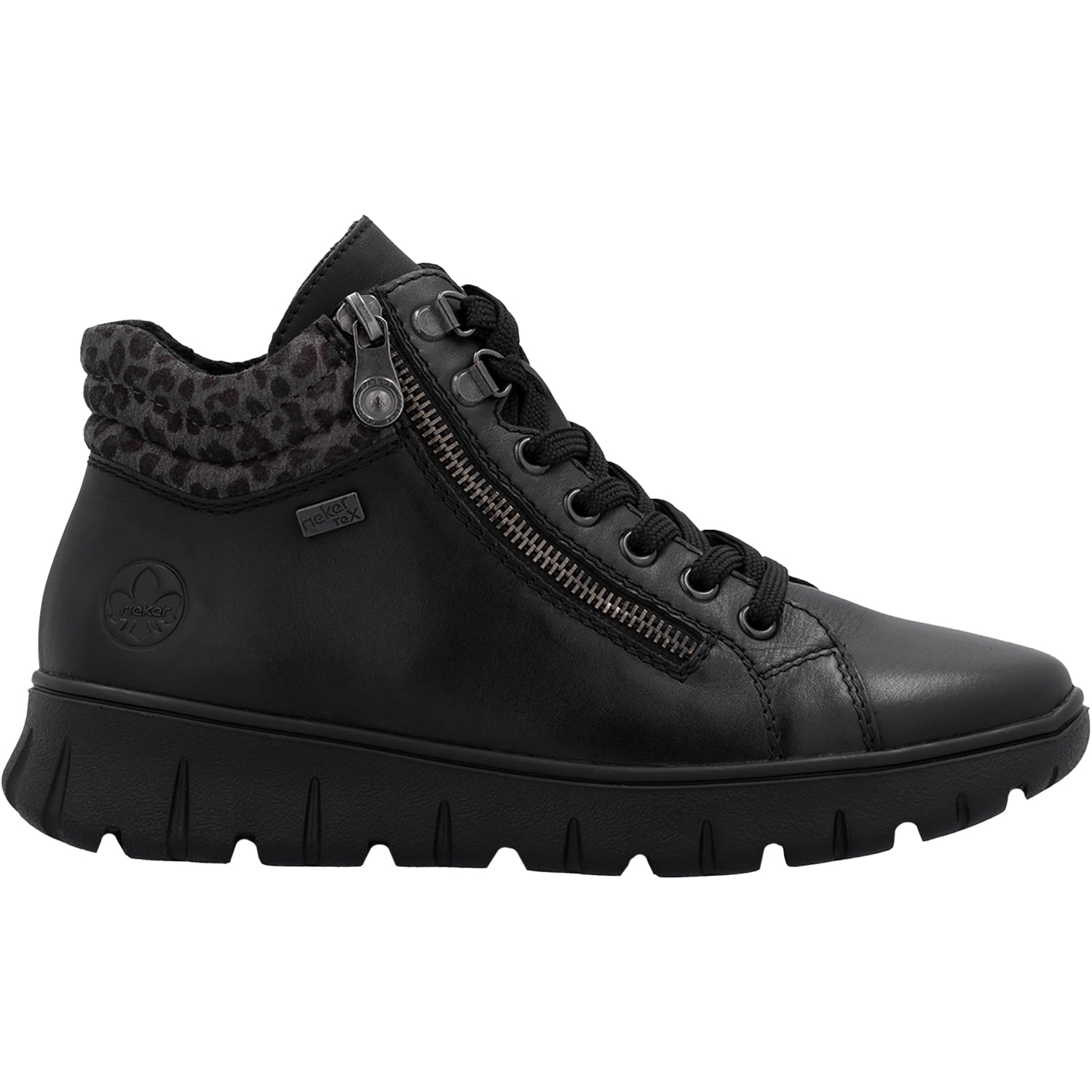 Womens Rieker Rieker N1305-00 Women's Booties Schwarz/Leopard Grey/Schwarz Schwarz/Leopard Grey/Schwarz