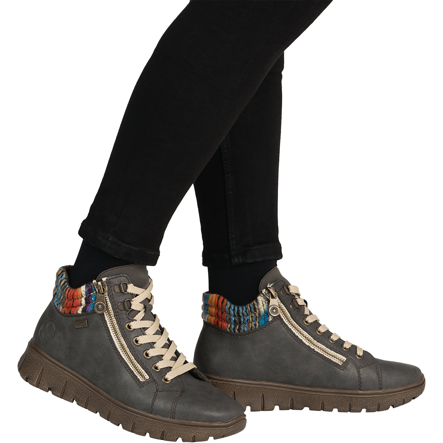 Womens Rieker Rieker N1305-45 Women's Boots Basalt/Orange-Multi/Basalt Basalt/Orange-Multi/Basalt