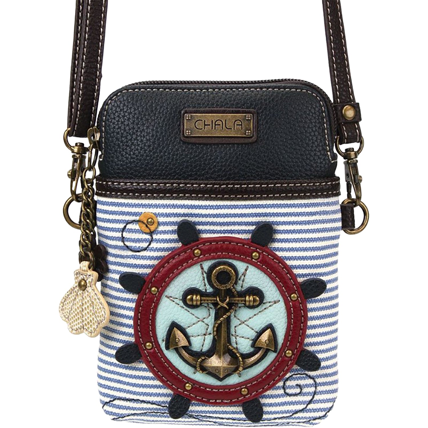Womens Chala Chala Nautical Wheel Cellphone Crossbody Handbag Blue/White Stripe Blue/White Stripe