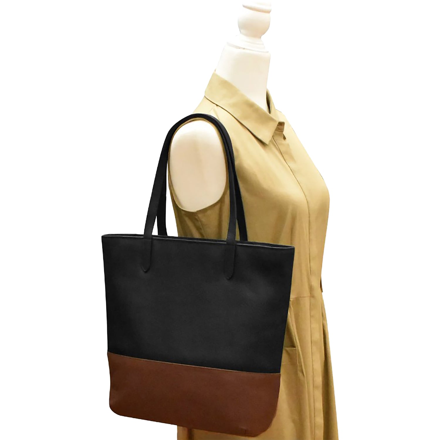 Womens Ili new york ili New York North South Zip Tote Handbag Black/Toffee Leather Black/Toffee Leather