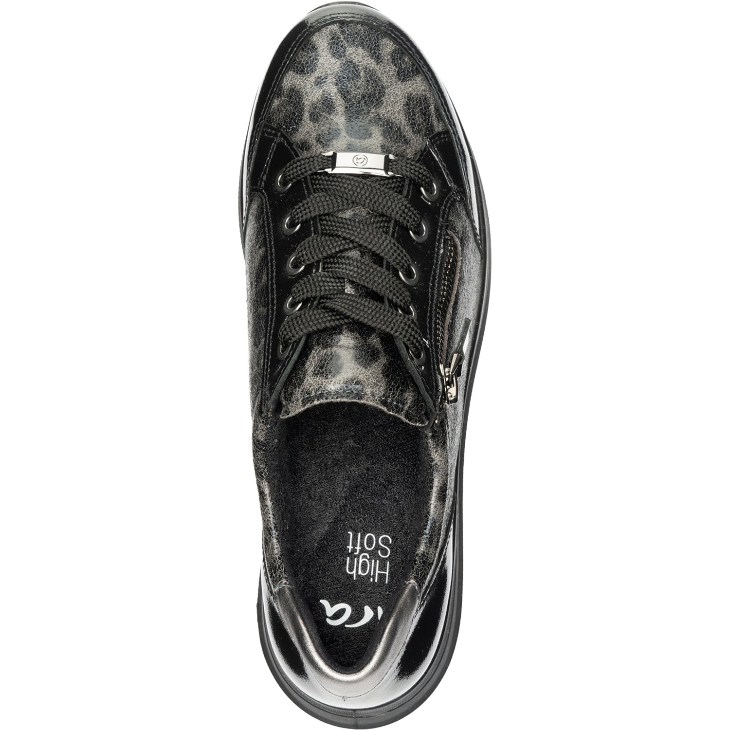 Womens Ara shoes Ara Oleanna Women's Sporty Lace Up Shoes Black/Steel Leopard Shiny Leather Ara Oleanna | Women's Casual Lace-Up Sporty | Footwear etc.