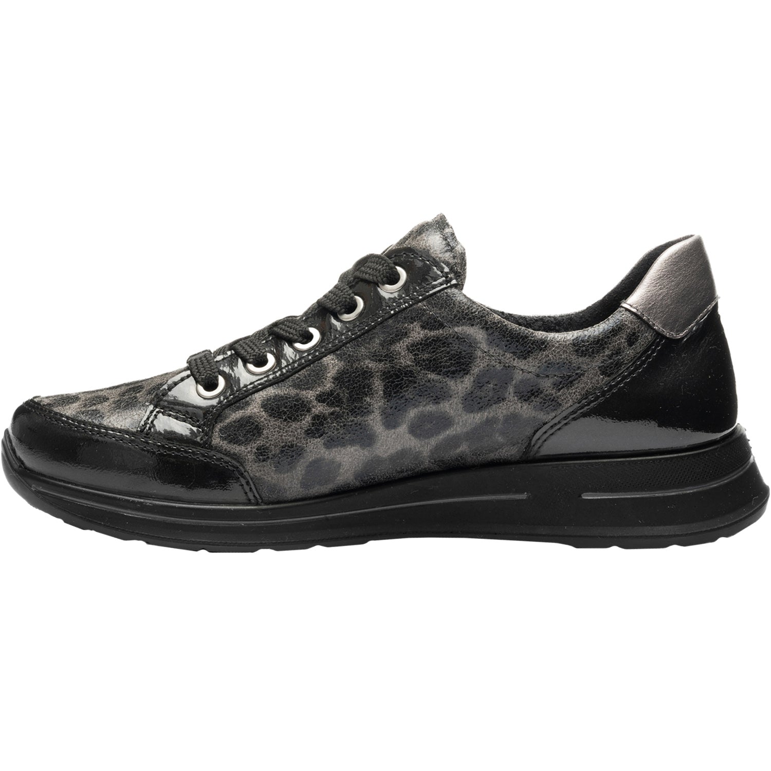 Womens Ara shoes Ara Oleanna Women's Sporty Lace Up Shoes Black/Steel Leopard Shiny Leather Ara Oleanna | Women's Casual Lace-Up Sporty | Footwear etc.