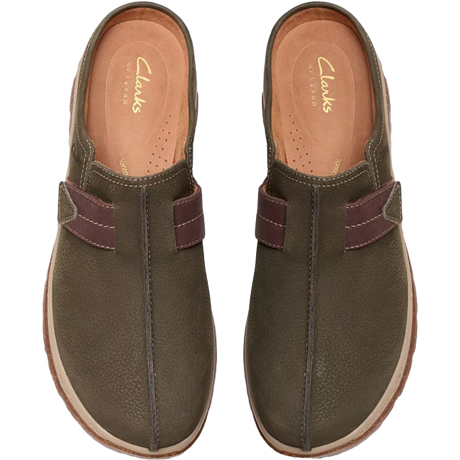 Womens Clarks Clarks Orlene Clog Women's Open Back Clogs Olive Combi Nubuck Olive Combi Nubuck