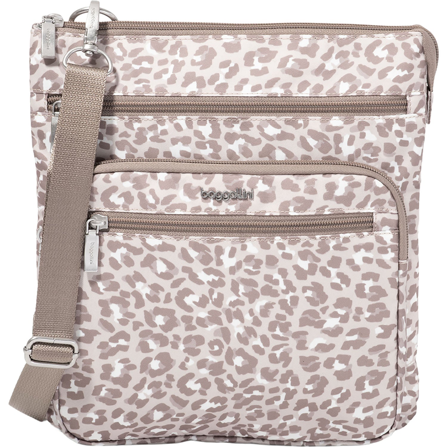 Womens Baggallini Baggallini Out and About Crossbody Handbag Mocha Cheetah Print Mocha Cheetah Print