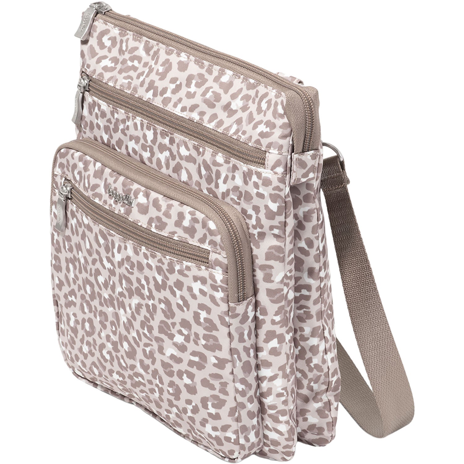 Womens Baggallini Baggallini Out and About Crossbody Handbag Mocha Cheetah Print Mocha Cheetah Print