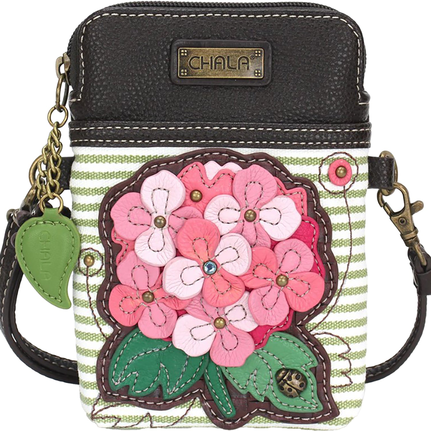 Womens Chala Chala Hydrangea Cellphone Crossbody Handbag Green Stripe Green Stripe
