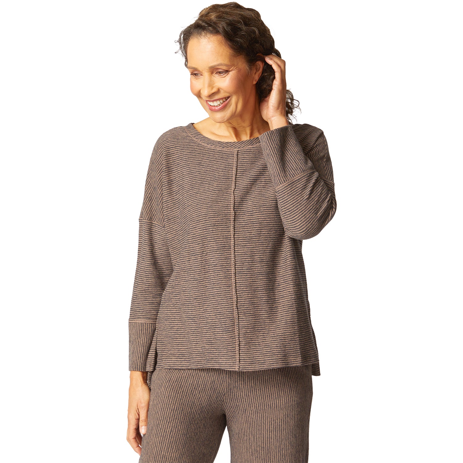 Womens Habitat Habitat Pasadena Stripe Canyon Pullover Women's Long Sleeve Top Truffle Truffle