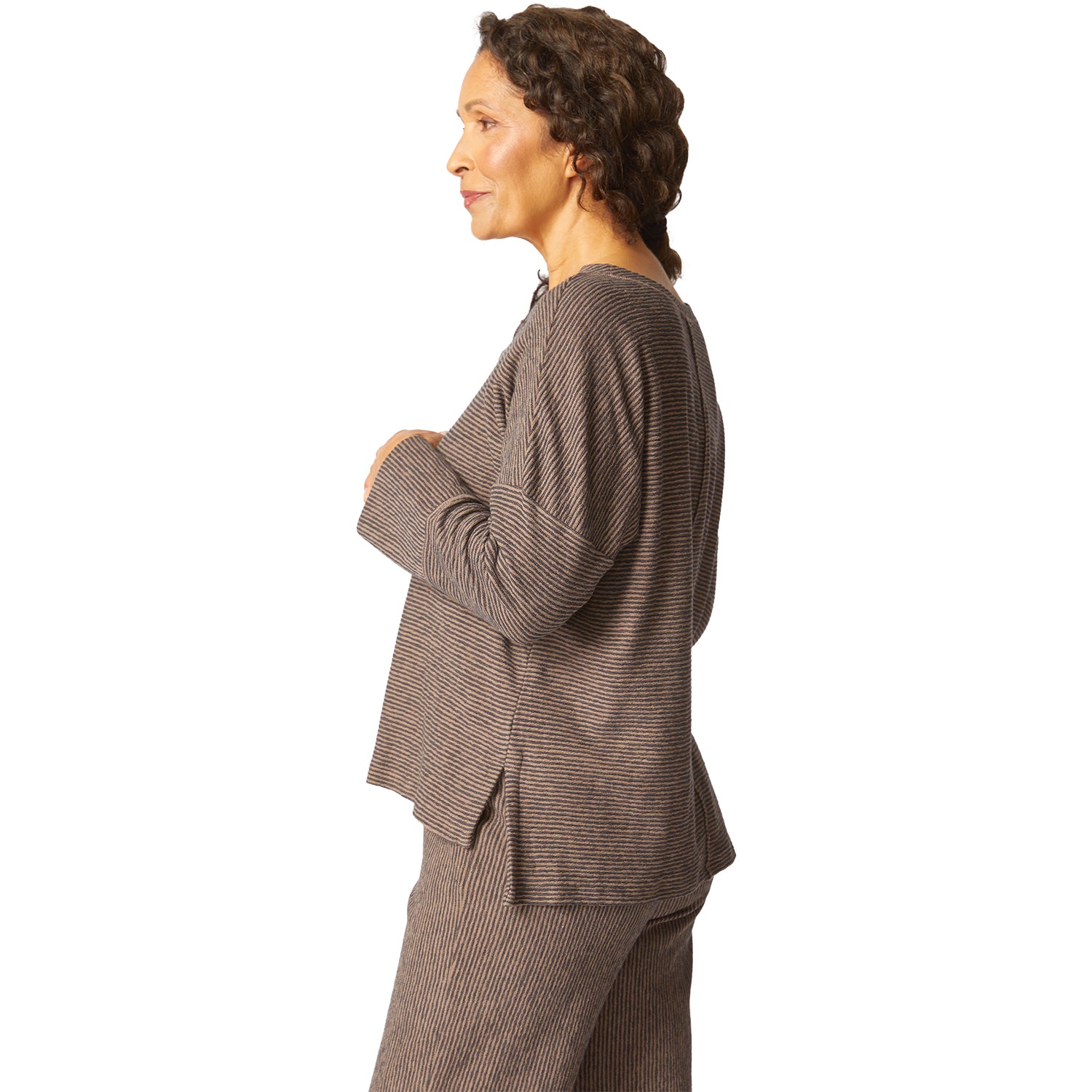 Womens Habitat Habitat Pasadena Stripe Canyon Pullover Women's Long Sleeve Top Truffle Truffle