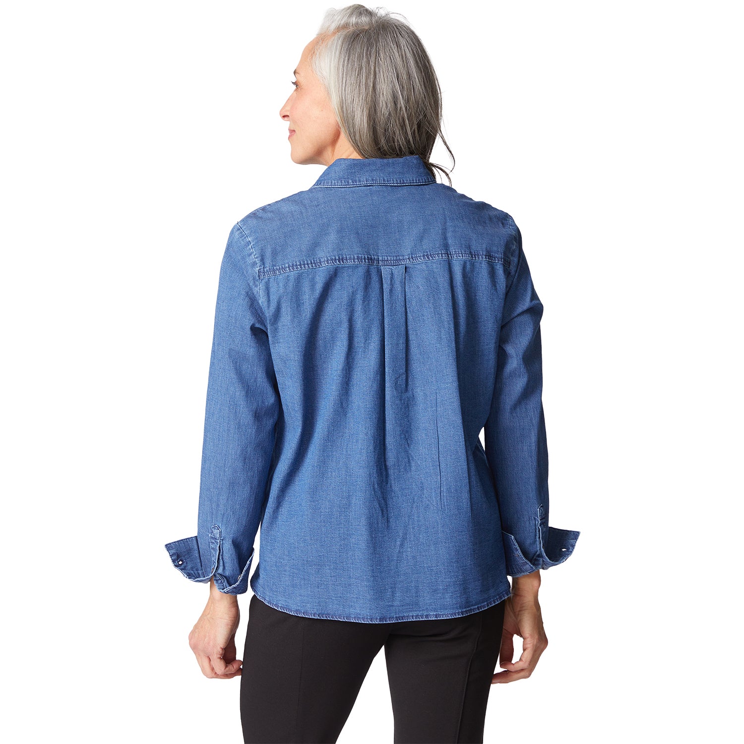 Womens Habitat Habitat Perfect Travel Shaped Hem Shirt Women's Long Sleeve Top Medium Denim Medium Denim