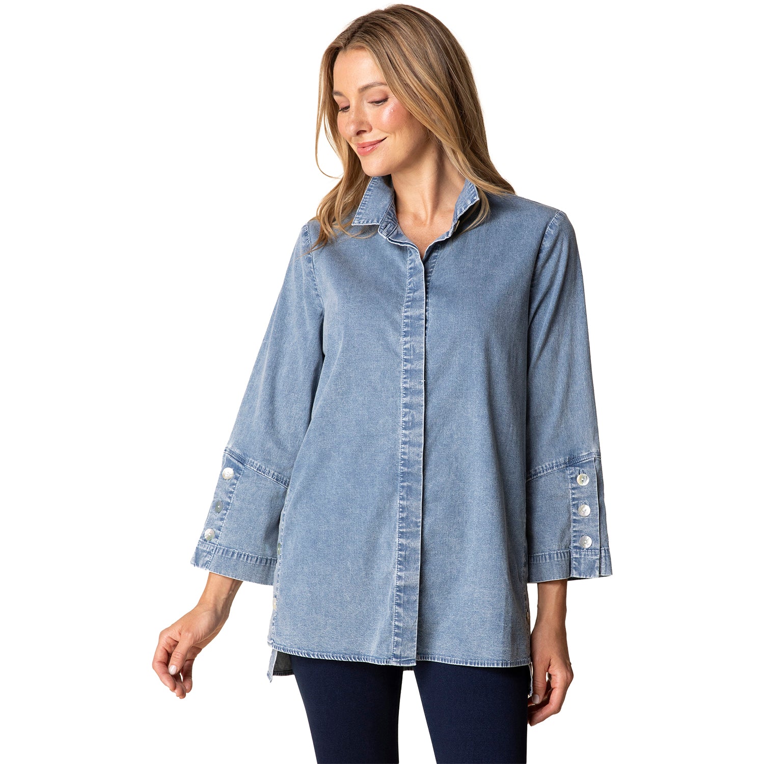 Womens Habitat Habitat Perfect Travel Side Button Tunic Women's Light Denim Light Denim