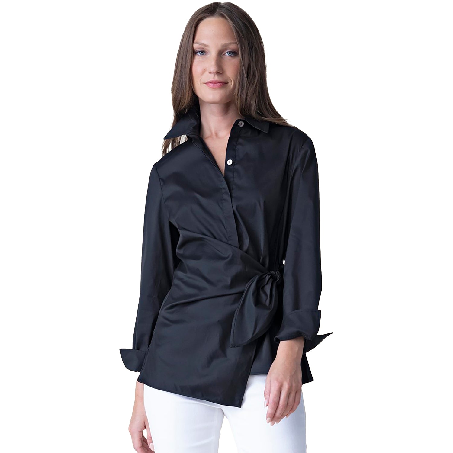 Womens Habitat Habitat Perfect Travel Side Tie Shirt Women's Long Sleeve Top Black Black