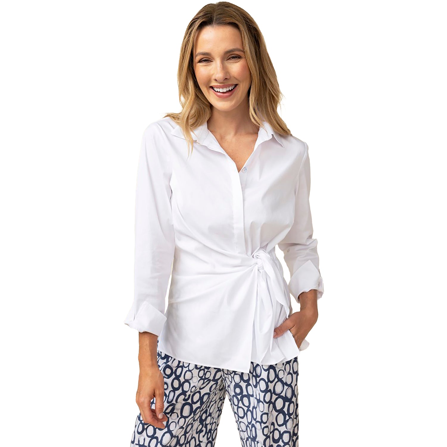 Womens Habitat Habitat Perfect Travel Side Tie Shirt Women's Long Sleeve Top White White