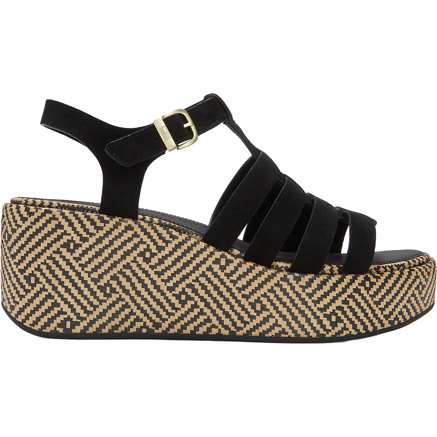 Womens Fit flop FitFlop Platfforms Graphic-Weave Fisherman Sandal Women's Wedge Sandals Black Black