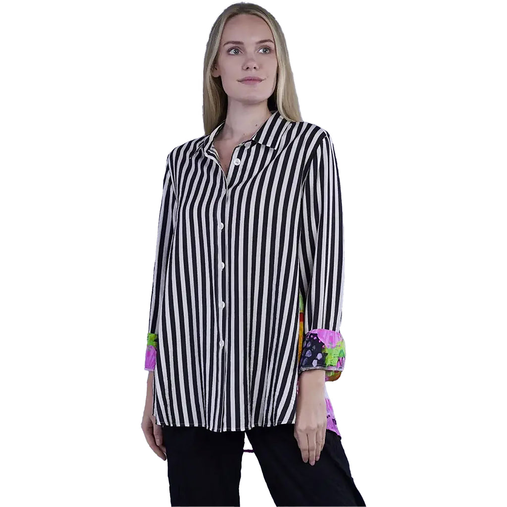 Womens Shana apparel Women's Shana Apparel Printed Back Shirt Black Stripe Black Stripe