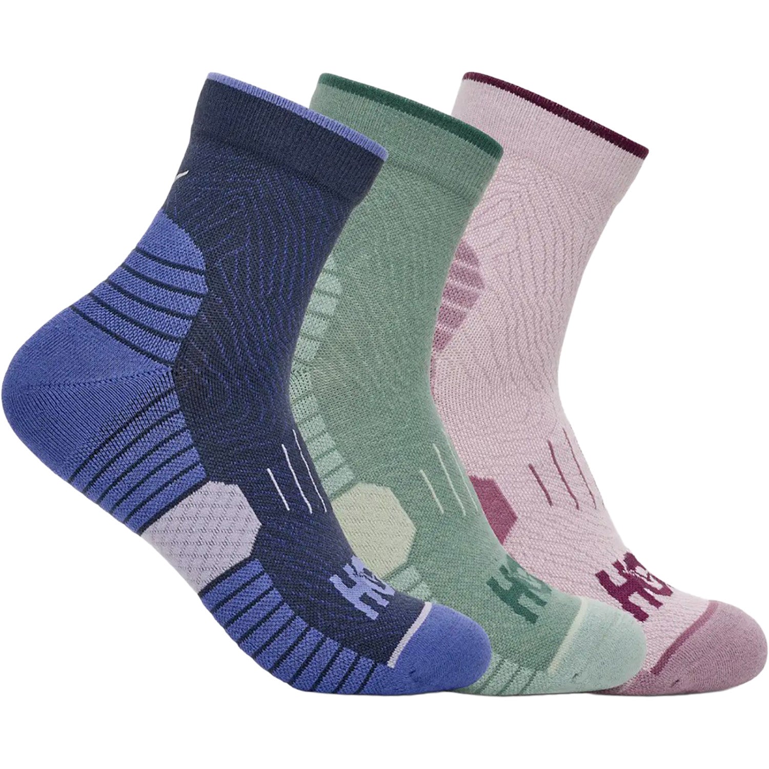 Womens Hoka one one Hoka Quarter Run 3-Pack Women's Socks Varsity Navy/Rosemary/Lilac Cream Varsity Navy/Rosemary/Lilac Cream