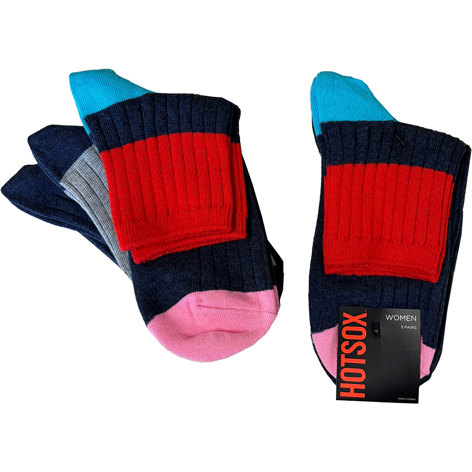 Womens Hot sox Hot Sox Rib Colorblock Ankle 3pk Women's Socks Denim/Grey/Multi Denim/Grey/Multi