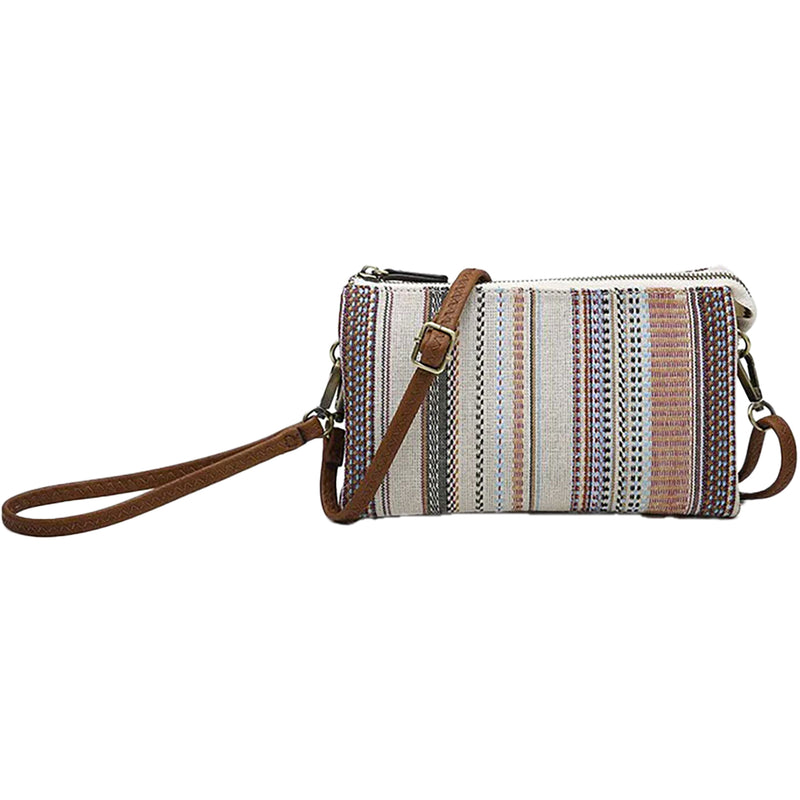 Women's Jen & Co Riley Canvas/Natural 3 Compartment Crossbody Boho Rust Synthetic