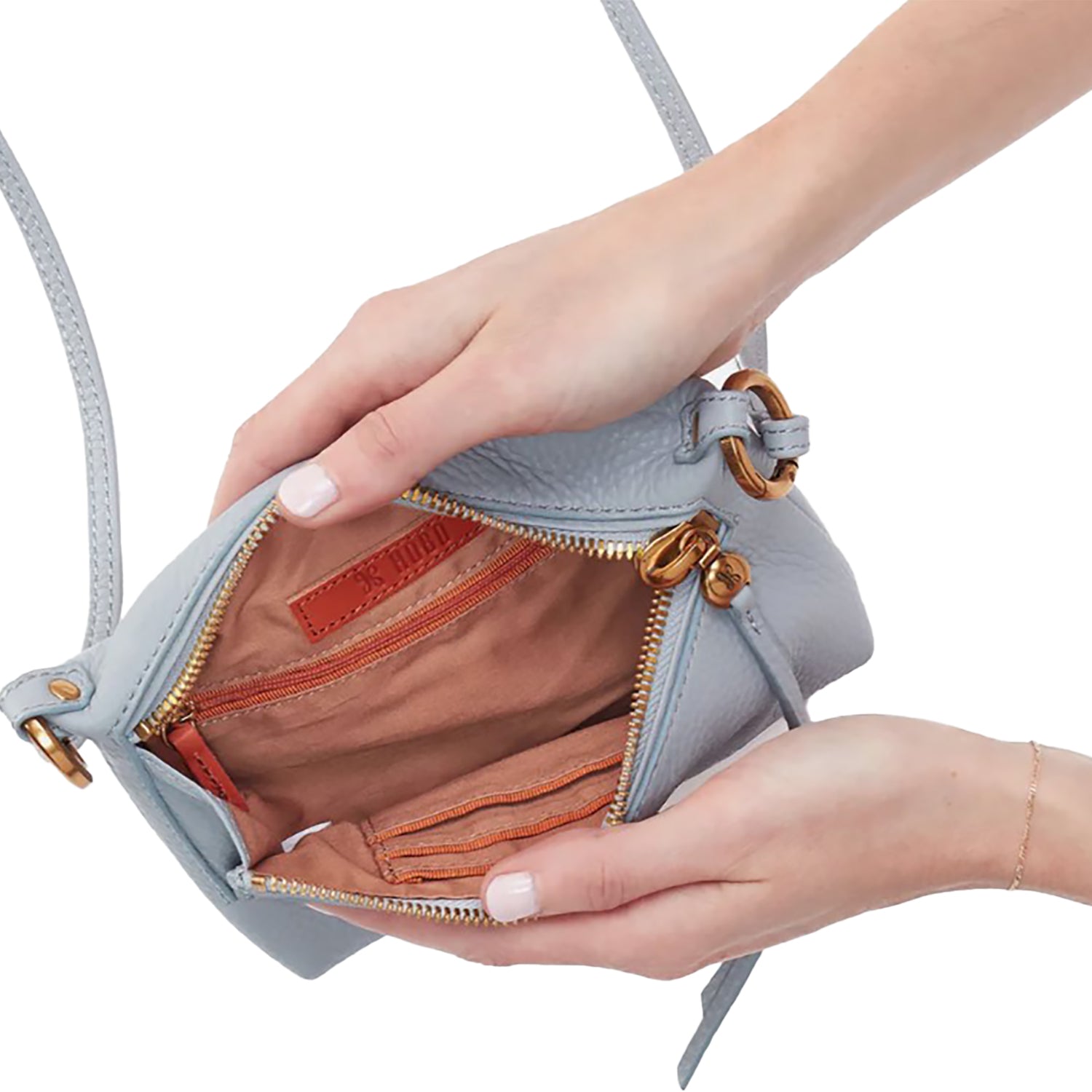 Womens Hobo Hobo International Run About Crossbody Blue Pearl Pebbled Leather Blue Pearl Pebbled Leather